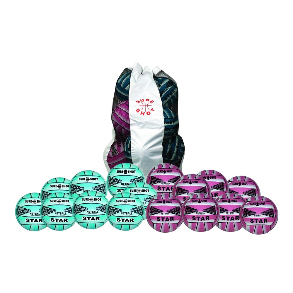Sure Shot 15 ball game bag with 15 size 5 Star balls (7 pink and 8 blue)