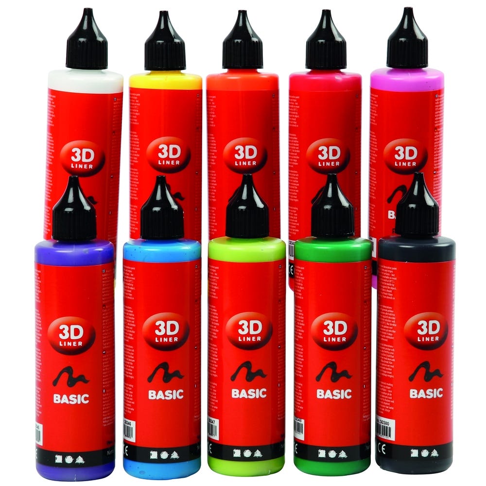 Basic 3D Liner Assorted Colours 100ml Pack of 10