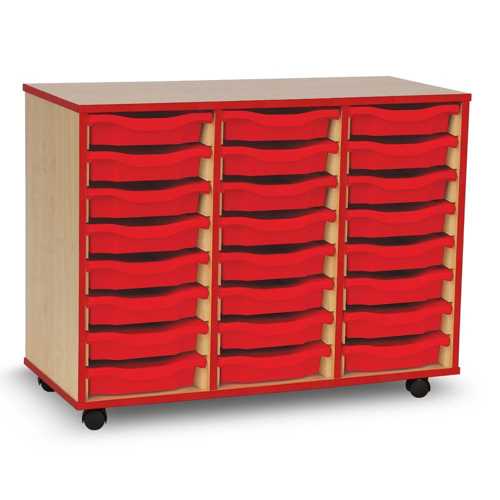 24 Single Tray Unit Beech Red Edge Red Trays