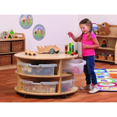 Double Tier Mobile Circular Storage Unit with Clear Tubs