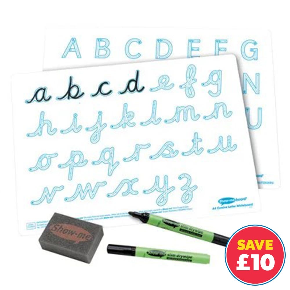 A4 Show-me Cursive Letter Formation Whiteboards Bulk Box 100 Sets