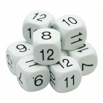 Number Dice Numbered 7-12 White/Black Pack 10