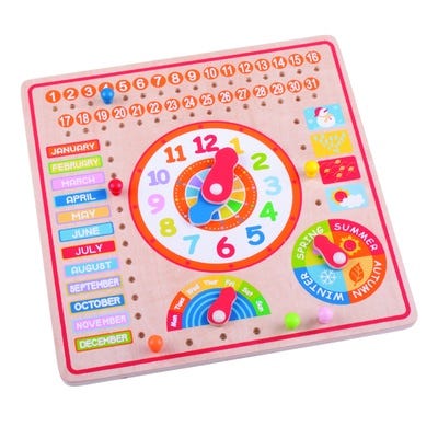 Wooden Calendar Learning Board and Clock