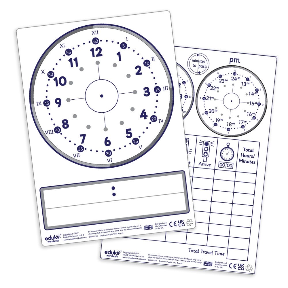 Time Drywipe Boards Pupils Doubled Sided  Pack of 30