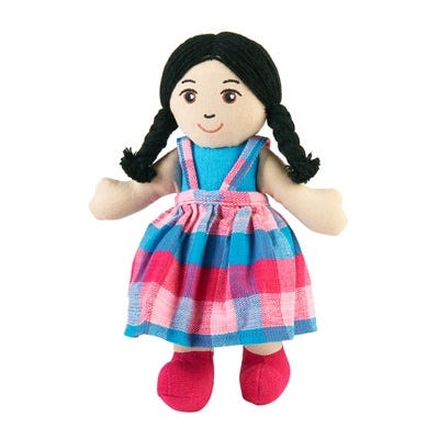 Girl Rag Doll - white skin black hair