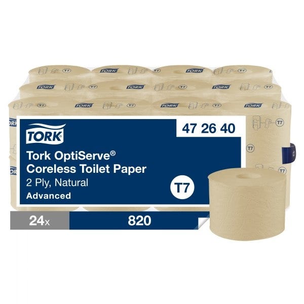 Tork Natural Coreless Mid-Size 2 Ply Toilet Rolls Pack of 24