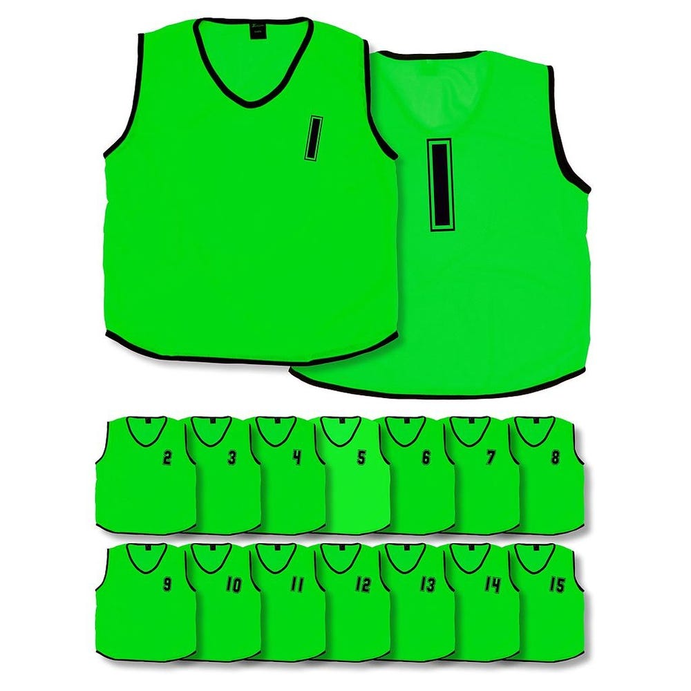 Mesh Numbered 1-15 Training Bibs, Green, Adults