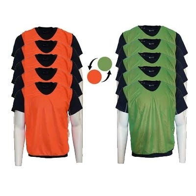 Reversible Mesh Training Bib, Green/Orange - Adults Pack of 5
