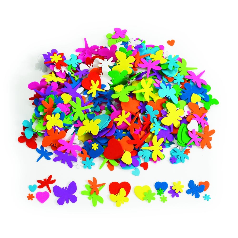 Flowers, Hearts & Bug Foam Shapes 500 Pieces