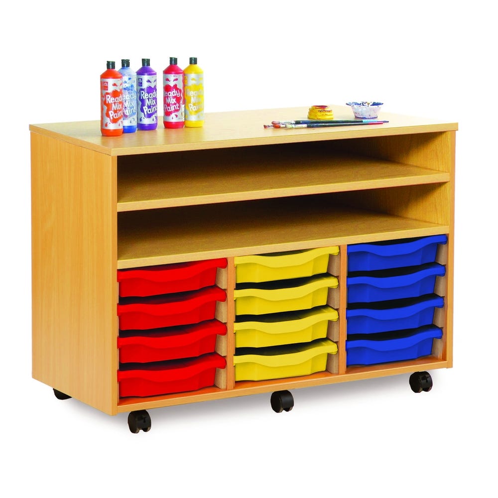 12 Single Tray and 2 Shelf Art Storage Unit Maple Kiwi Clear