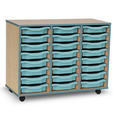 Coloured Edge 24 Single Tray Beech Unit Metal Blue