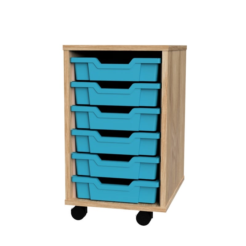 Premium 6 Shallow Tray Oak Unit Cyan