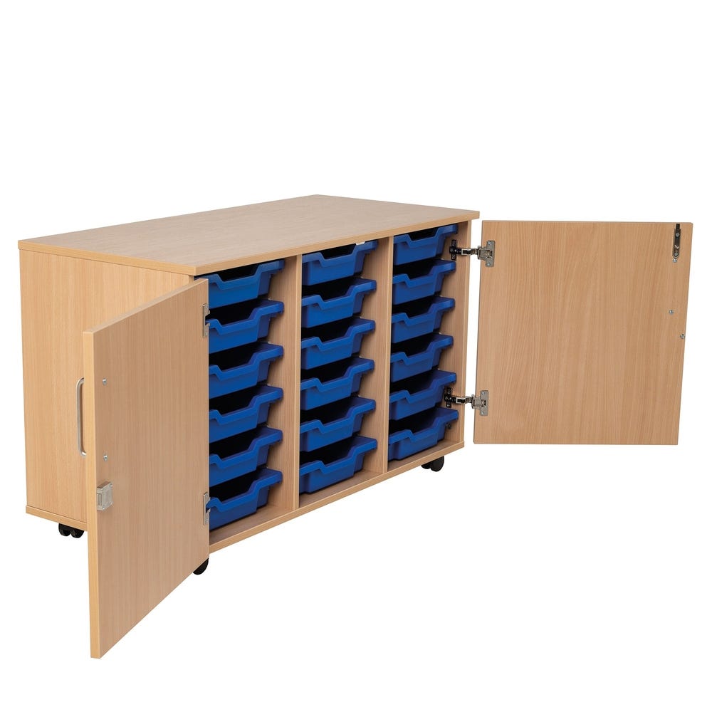 6 x 3 Shallow Trays Maple Cupboard Blue Trays