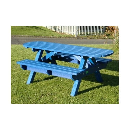 Recycled Plastic Heavy Duty Picnic Table with Extended Top H780mm Blue