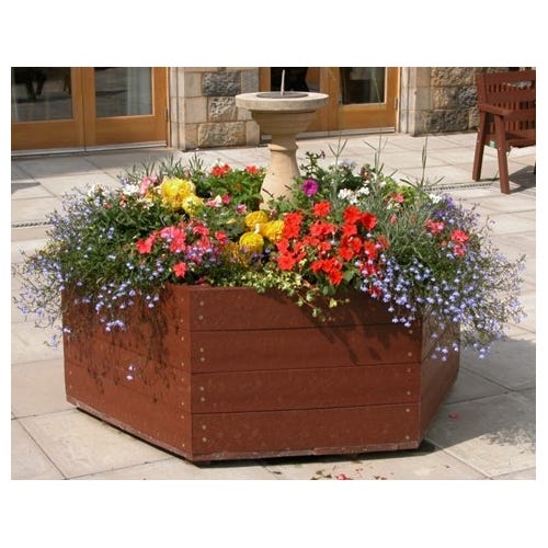 Recycled Plastic Hexagonal Planter Brown
