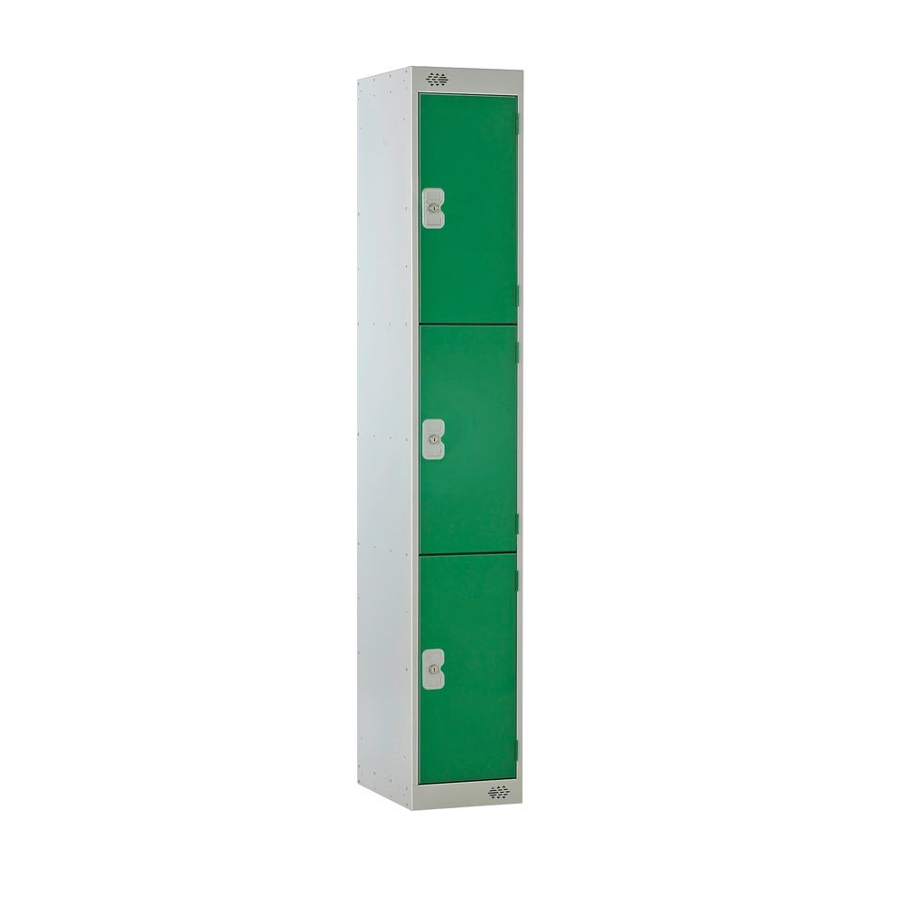 3 Door Metal Locker H1800mm x W300 x D300 Camlock Green