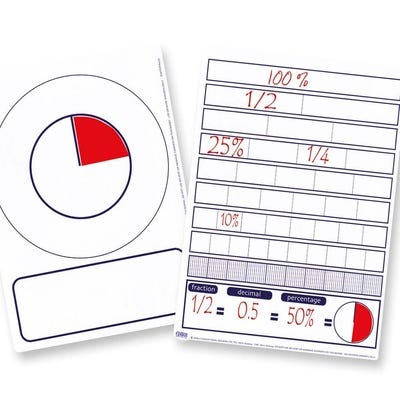 Pupils A4 Fractions, Decimals, Percentages Pie Boards Pack 30