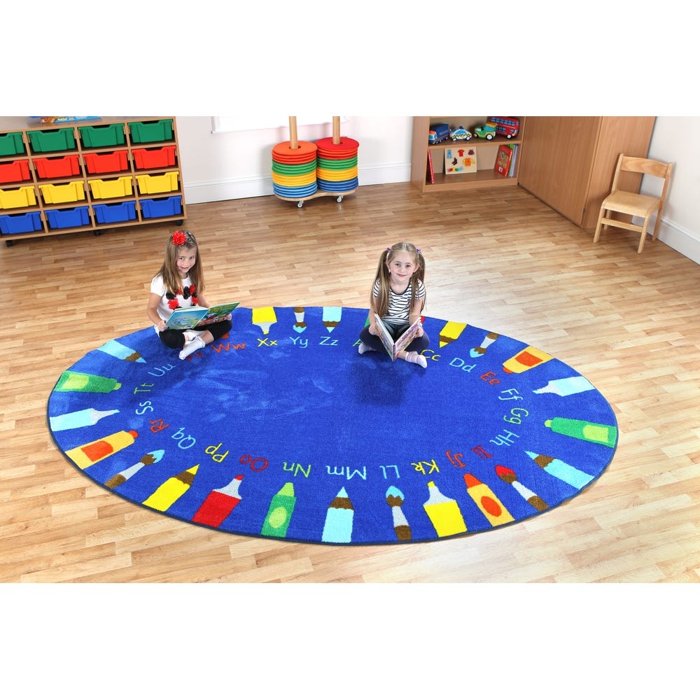 Rainbow Oval Pencils Alphabet Carpet