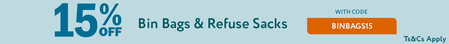 15% off bin bags and refuse sacks with code BINBAGS15*