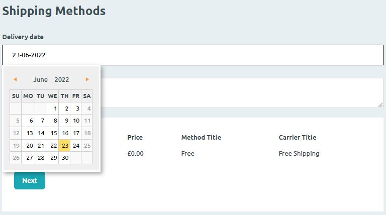Web Customer Date Selector at Checkout
